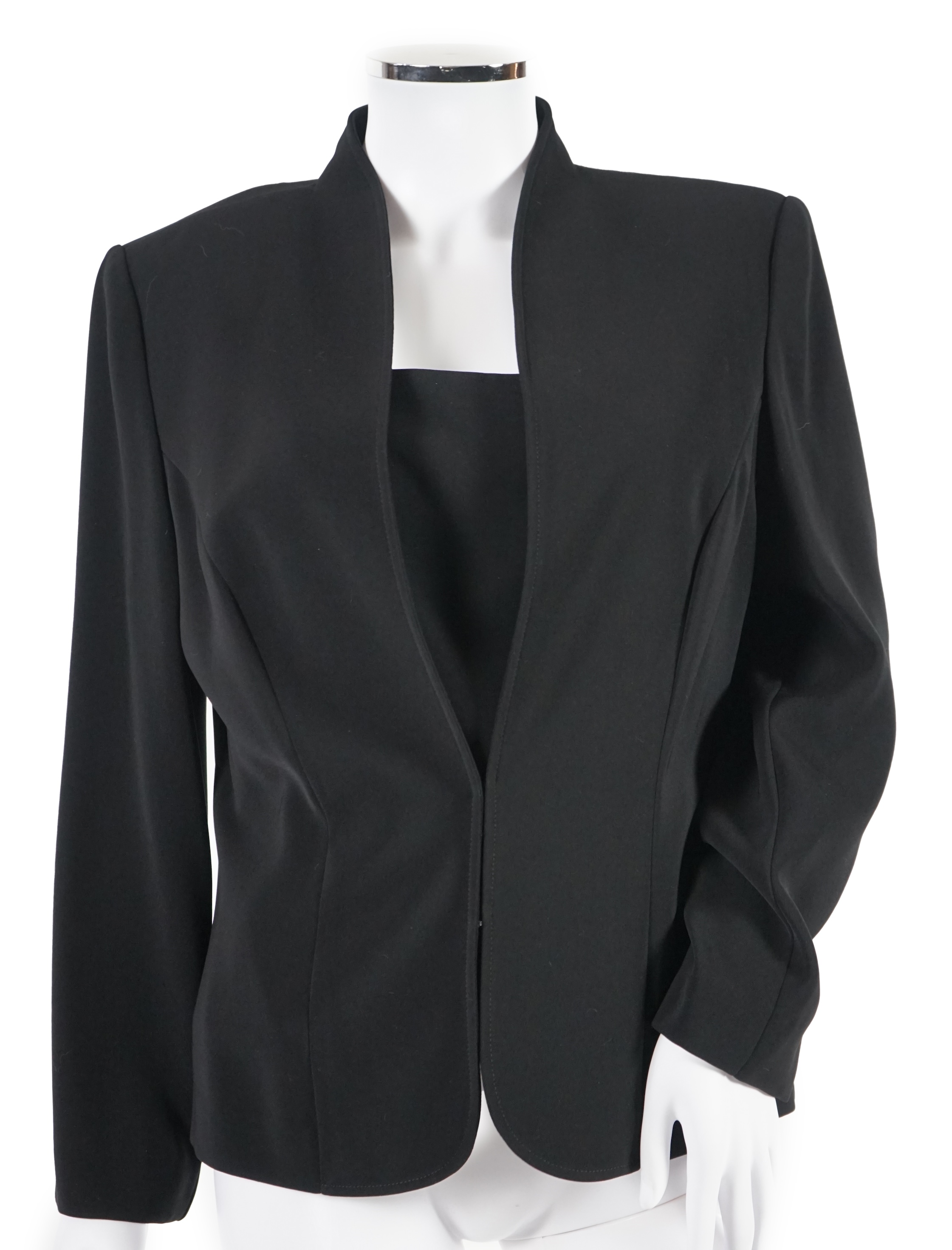 A Vera Mont black trouser suit with matching sleeveless top, extra trousers and a gold sequin Gerard Darel vest. Approx sizing 12-14 Proceeds to Happy Paws Puppy Rescue